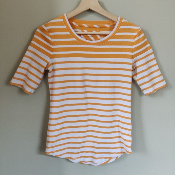 Banana Republic Yellow and White Striped Tee Small - Picture 2 of 10
